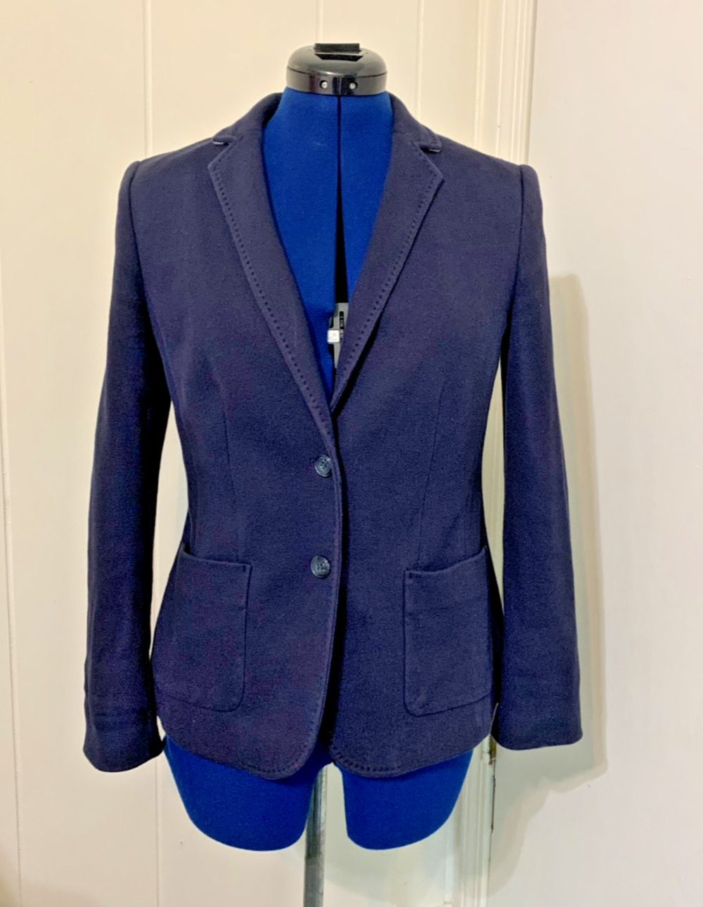 Talbots Aberdeen knit blazer Navy Size 8 Classic Chic Minimalist Jacket Career